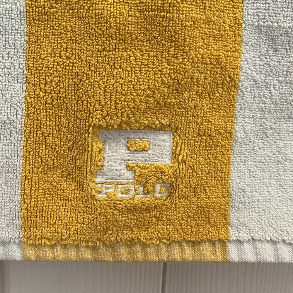 Polo Ralph Lauren Beach Towel Yellow Stripe "P" Polo Spellout Vtg